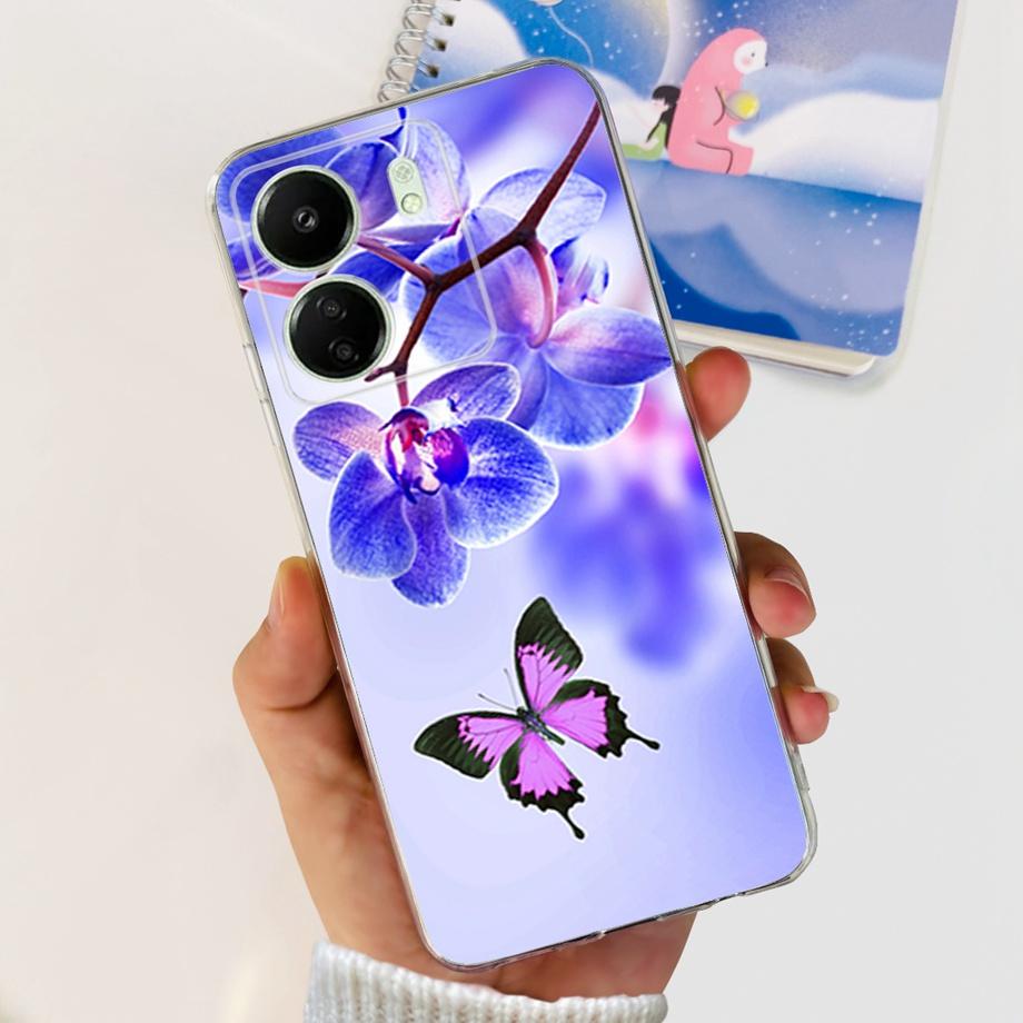 For Xiaomi Poco C65 Case for PocoC65 Silicone Funda Para Capa Coque Soft Phone Cases Back Cover Marble Flower Pattern Shockproof