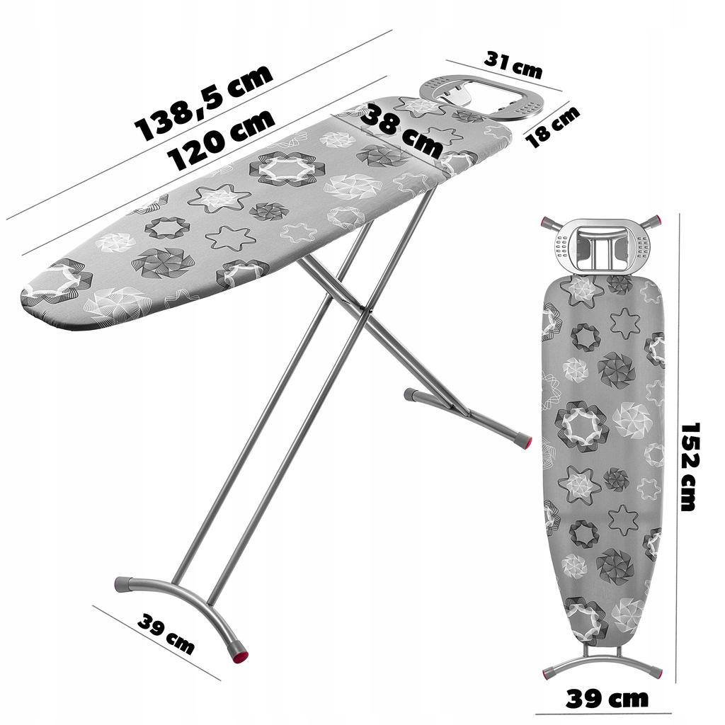 KADAX Ironing Board 120x38cm Wide Top Foldable Iron Holder