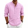 Leinen T-Shirt Herren Henley-Kragen Tasche Lässig Strand Langarm Einfarbig Herren Oberteile Vintage Streetwear T-Shirts