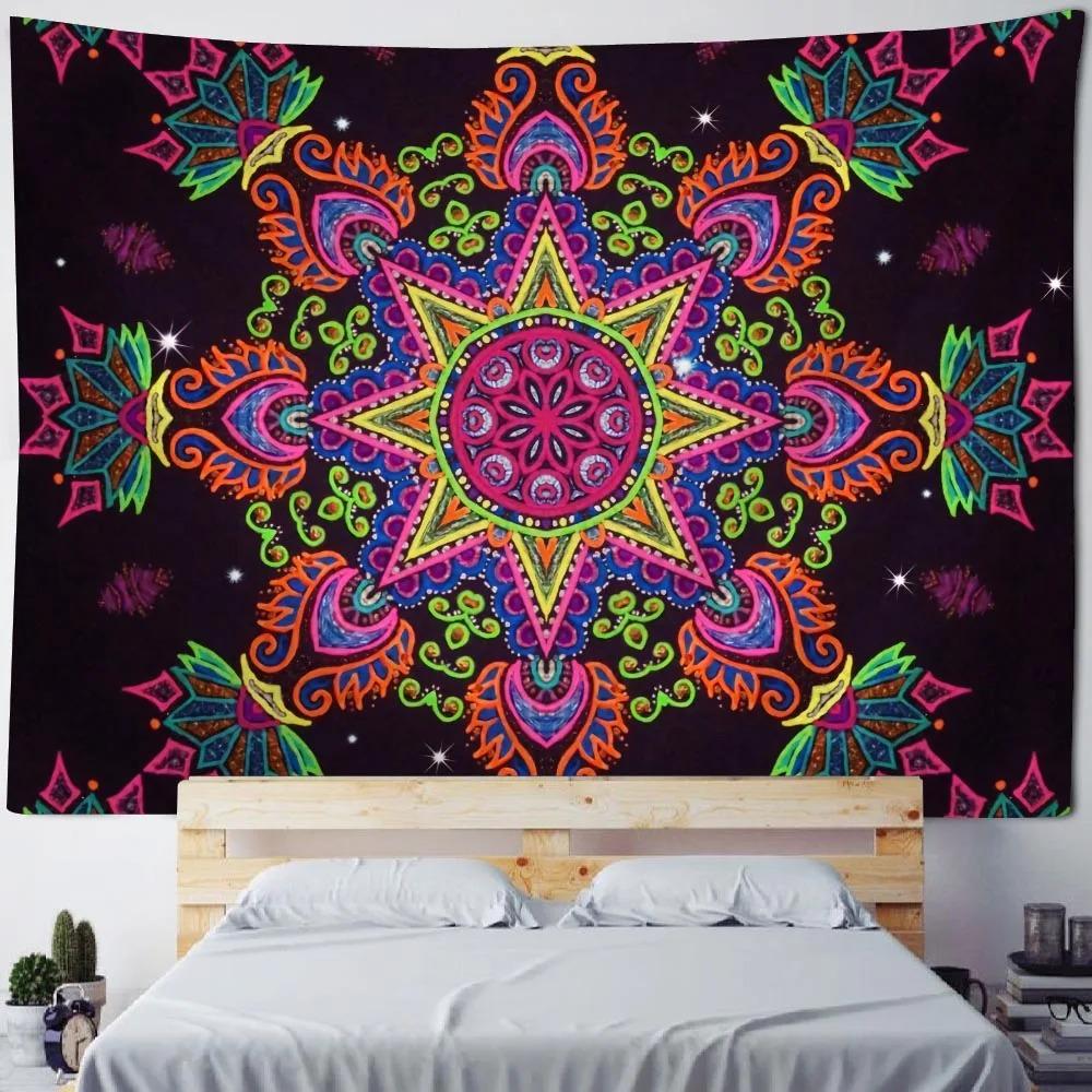 Bohemian Home Fabric Wall Decor Mandala Tapestry Wall Hanging Psychedelic Multicolor Geometric Fractal Art Room Decor