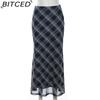 BITCED Summer Women's Solid-Color Slim-Fit Pencil Skirt Street Style High-Waisted Plaid Skirt