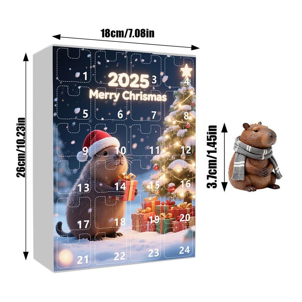 Capybara Christmas Countdown Calendar 24 Days Advent Ornament 2D Acrylic Cute Holiday Decor for Home Tree Kids Teens Adults Gift