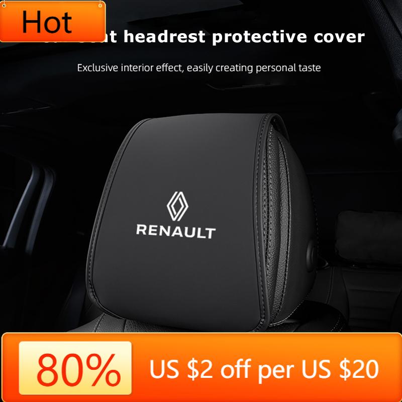 Interior Stickers 2Pcs Leather Car Seat Headrest Protective Covers Accessories For Renault Clio Kadjar Megane Espace Koleos QM6 