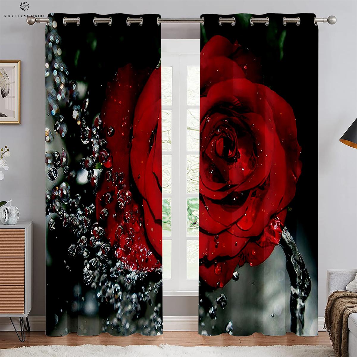 

Vintage Red Rose 3D Printing Pattern Curtain, Suitable for Bedroom, Living Area, Kitchen, Window Decoration, Home Decoration Quality W50xH130(CM)x2PCS&Rod pocket