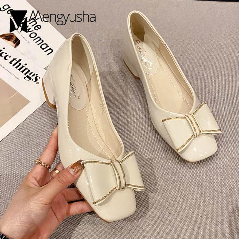 Scarpe da Sposa Rosse Classiche alla Moda Donna Scarpe a Punta in Pelle Laccata Tacco Medio 3cm Mary Janes Scarpe Basse da Ufficio Donna con Fiocco
