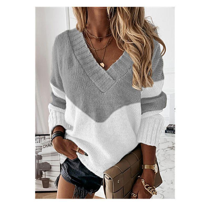 Solid Color Printed V-neck Long Sleeve Top Solid V-neck Long sleeve Top Women