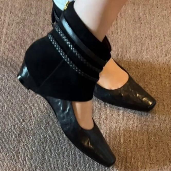 Inner height increase cm Maillard retro temperament thin boots women's new niche Spice Girl square head hollow short boots
