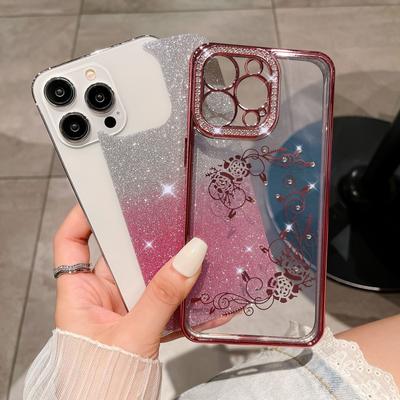 Applicable To iPhone15PRO Gradual Change Glitter Rhinestone Rose Mobile Phone Case Apple 14 Electroplating Tpu13 Protective Case