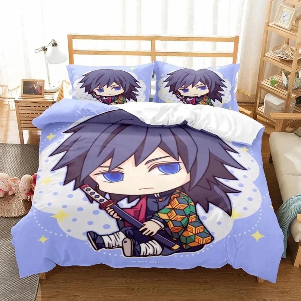 3D Anime Demon Slayer Duvet Cover Sets with Pillow Cover Polyester Teens Kids Bedding Set Full Queen King Size Cartoon Bed Linen