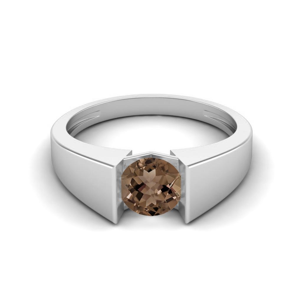 0.85 Ctw Round Smoky Quartz 925 Sterling Silver Solitaire Tension Set Women Wedding Ring