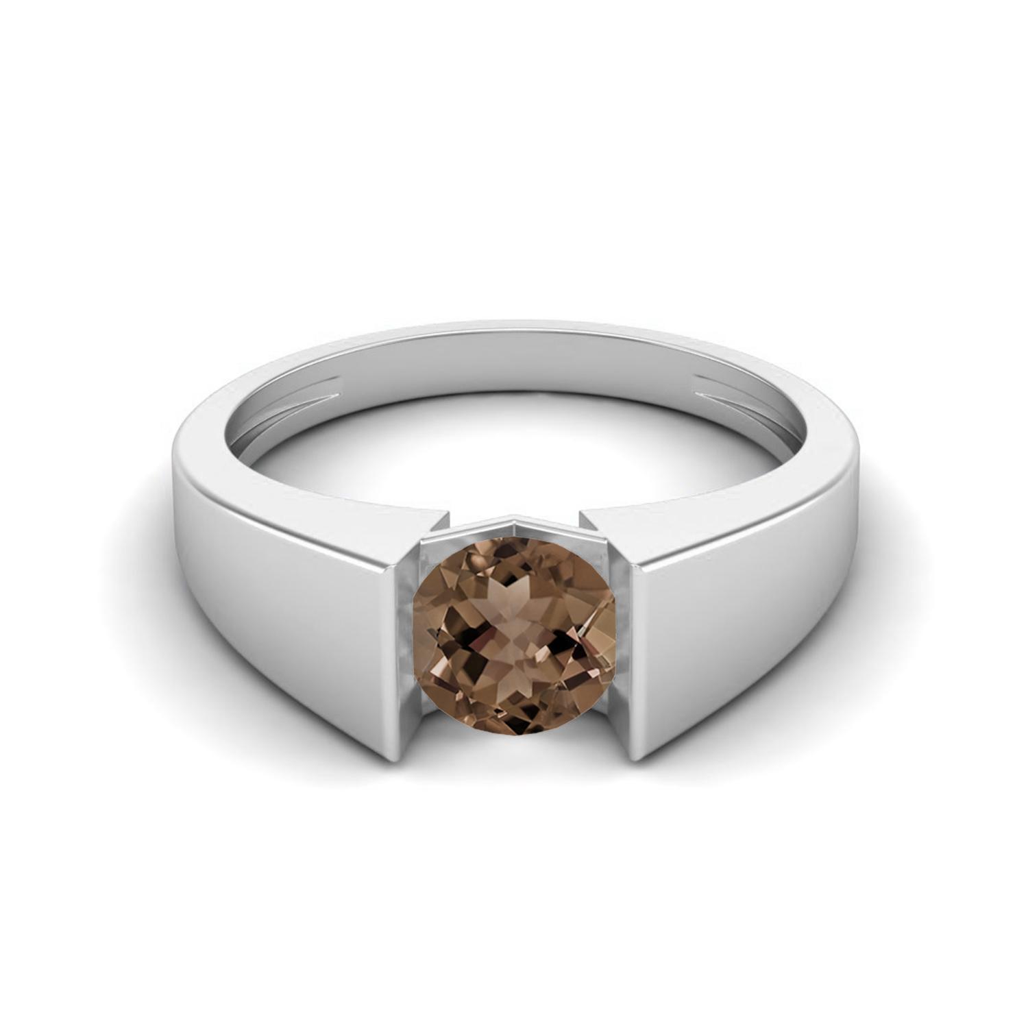 

0.85 Ctw Round Smoky Quartz 925 Sterling Silver Solitaire Tension Set Women Wedding Ring 11 білий