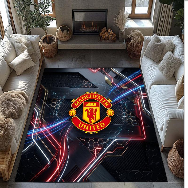 Tappeto in Flanella Stampato Manchester United Antiscivolo Morbido Poliestere Tappeto per Pavimento Tappetino Decorativo per Interni per Camera da Letto Soggiorno Divano