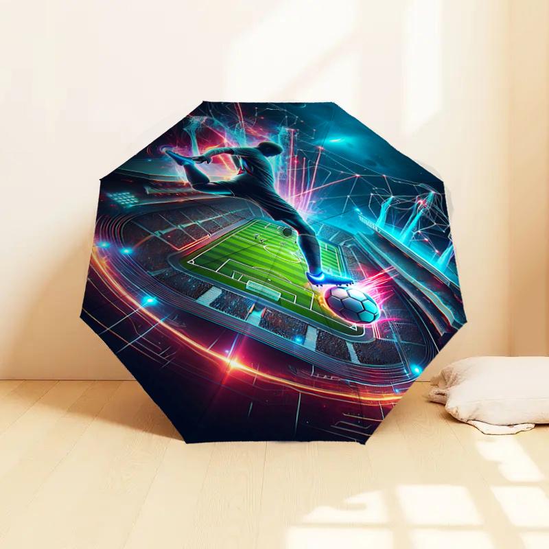 Starry Night Soccer Player: Automatic Folding Umbrella with 3-Fold Design, Iron Frame, Outdoor, Ideal Gift for Fans and Travelers1125185a