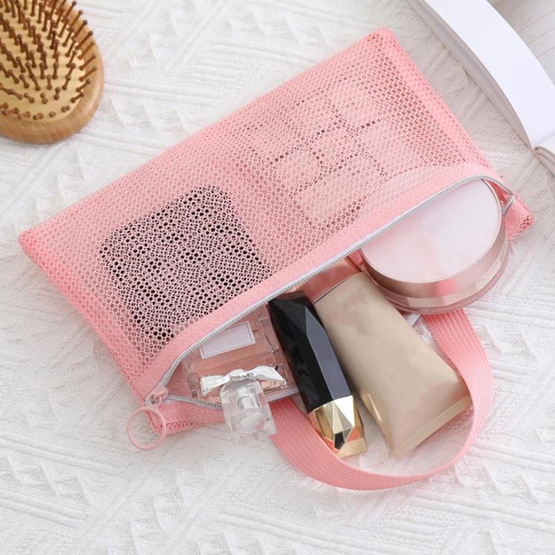Rosa Netz Multi-Taschen Mini Kosmetiktasche Schwimmtasche Tragbare Reise-Aufbewahrungstasche Tragbare Bade-Tasche Strandtasche ein Pack