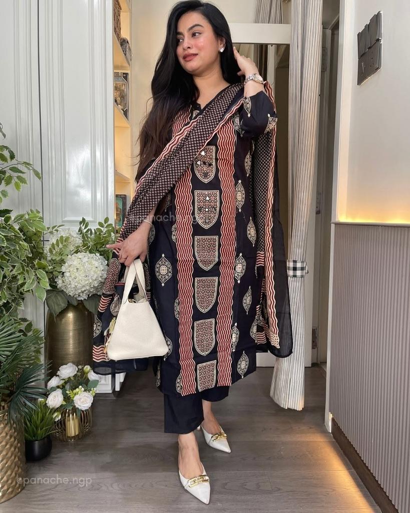 Schwerer Baumwoll-Pakistanischer Salwar-Anzug Kurti Indisches Damen-Kurta-Hosen-Dupatta-Set