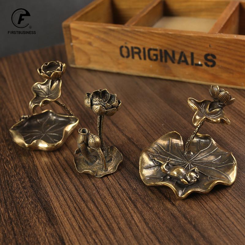Antique Brass Lotus Leaf Backflow Incense Burner Decorations Solid Pure Copper Frog Lotus Pond Censer Holder Ornaments Tea Pets