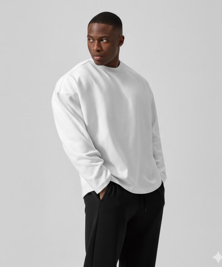 BATTRACT Plain Double-Sided Oversized Long Sleeve_White