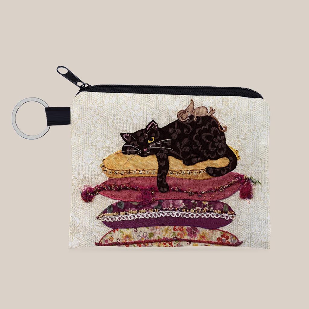 Adorable Cat Print Coin Purse & Keychain Gift for Girls & Women