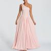 European and American Women's Banquet Evening Dress Elegant Temperament Slanted Shoulder Dress Solid Color Slim Pleated Off-the-shoulder New Long Dres