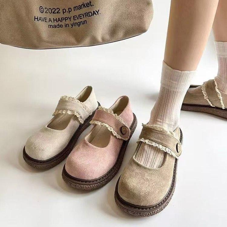 New college style Velcro Mary Jane shoes autumn height increase soft sole retro shallow mouth single shoes