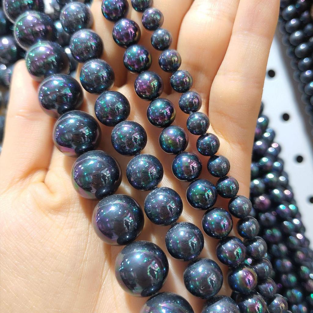Iridescent Black Green Shell Pearl Beads Necklace (4-14mm) DIY Jewelry Accessories