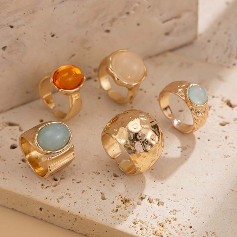 5Pcs/Set Vintage Gold Color Irregular Rings Set for Women Bohemian Metal Wide Open Adjustable Ring Aesthetic Y2K Jewelry Gift
