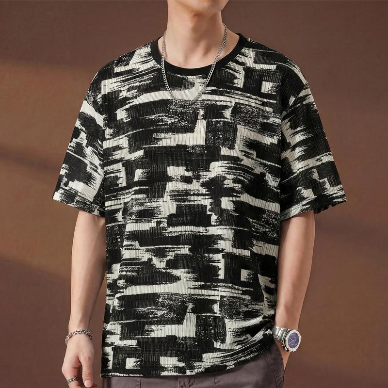 Men's Plus Size Abstract Print T-Shirt, Short Sleeve Streetwear Tee (5XL-13XL)