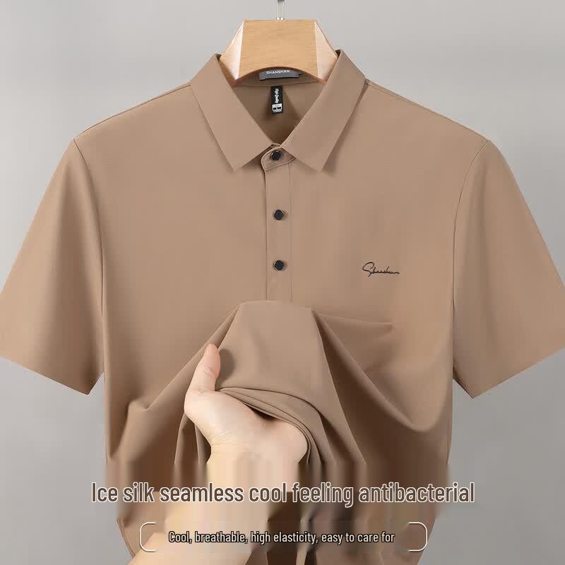 SHANSHAN Men s Ice Silk Long Sleeve Polo Shirt 4XL