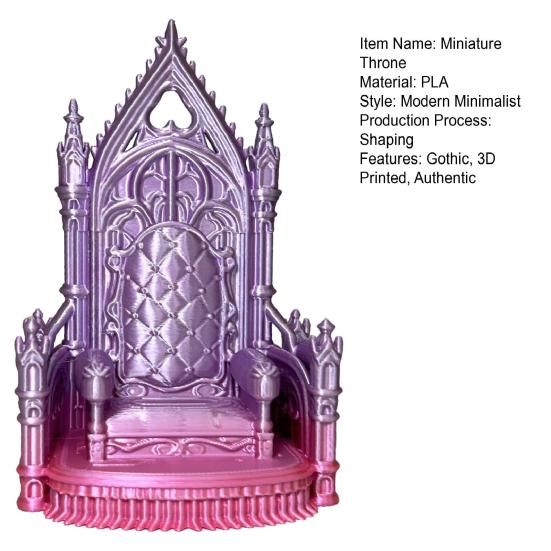 Figura de Trono Miniatura Silla Estilo Gótico Impresa en 3D Decoración Mini Adornos de Paisaje para Accesorio de Casa de Muñecas