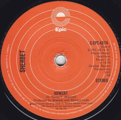 Disque 7 pouces SHERBET Howzat SEPC4574 Epic 1976 UK Rock Occasion