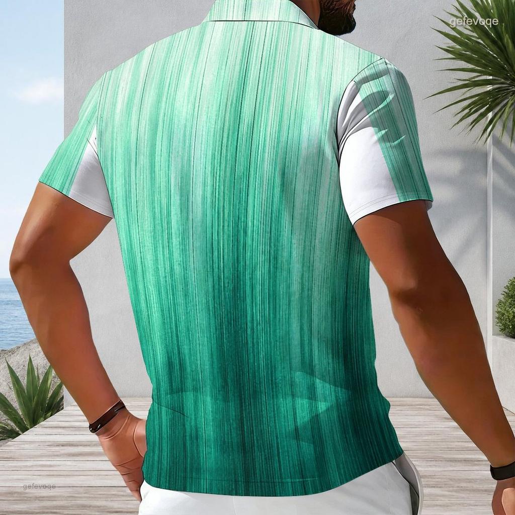 Men s Plus Size Short Sleeve Collared Quarter Zip Polo Shirt Marble Print Blue Brown White