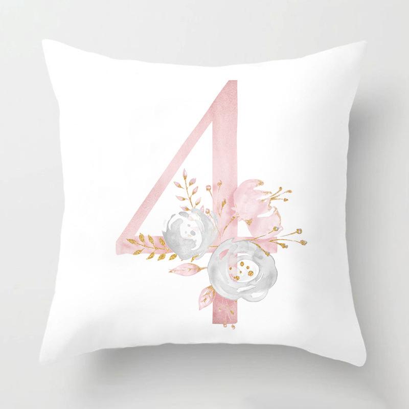 Rosa alphanumerisch bedrucktes Muster Polyester Kissenbezug für Zuhause Wohnzimmer Sofa Autodekoration Lendenkissen Kissenbezug