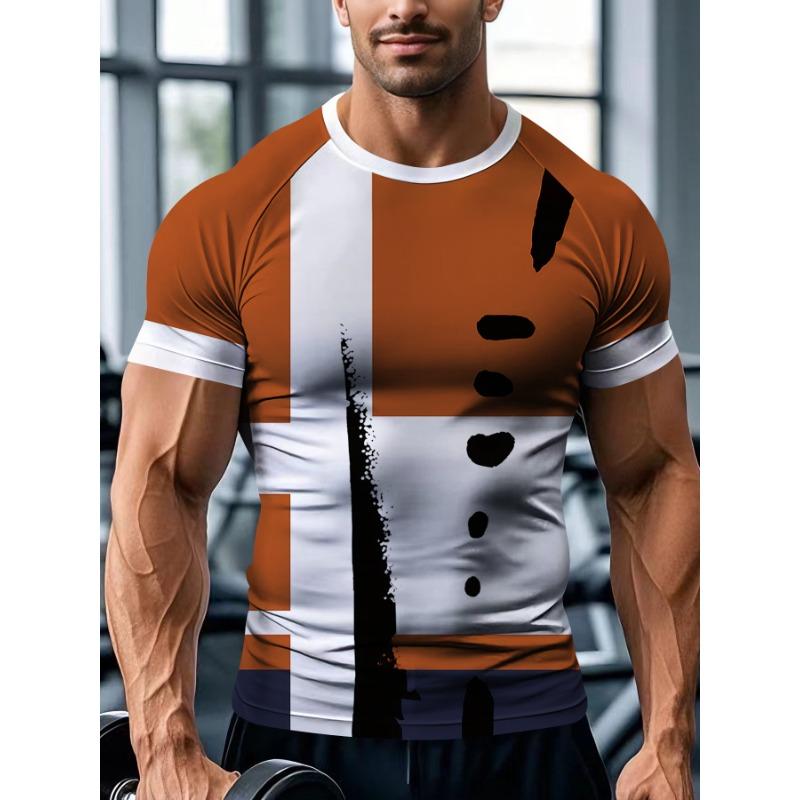 Summer Round Neck Shoulder Fitness T-shirt Series 3D Digital Printing Tight Fitting Shoulder Short Sleeved T-shirt