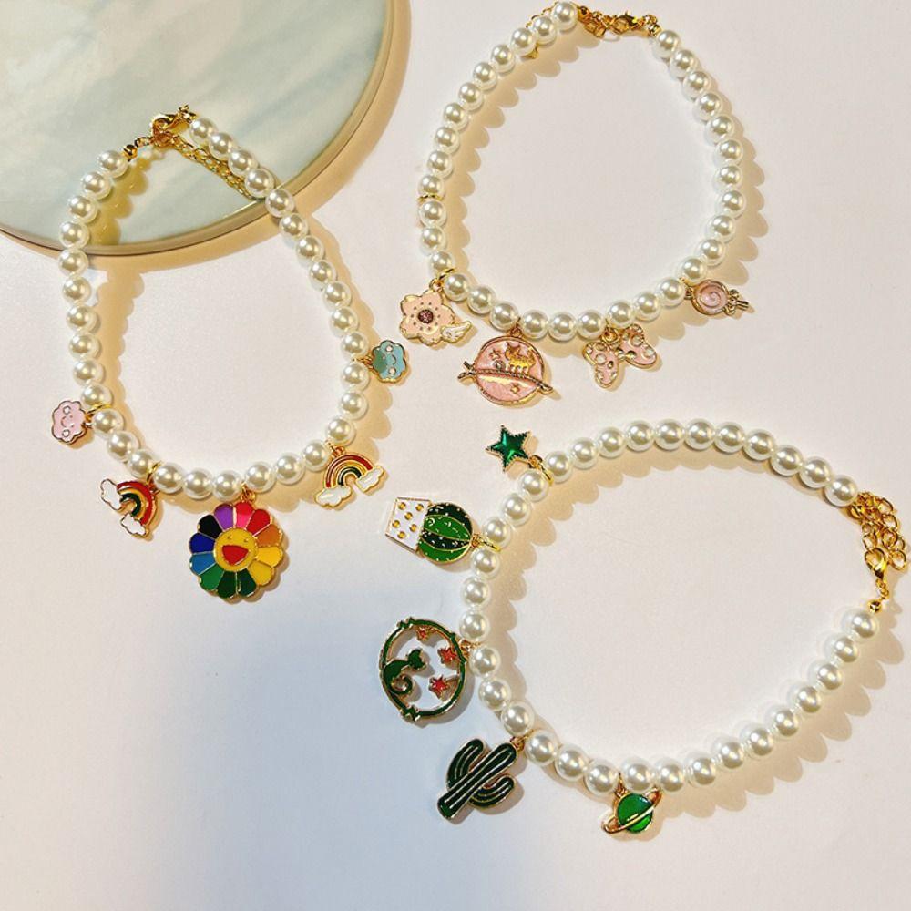 

Жемчужное ожерелье с изображением кошки, регулируемое украшение на шею, модные аксессуары для домашних животных, собаки