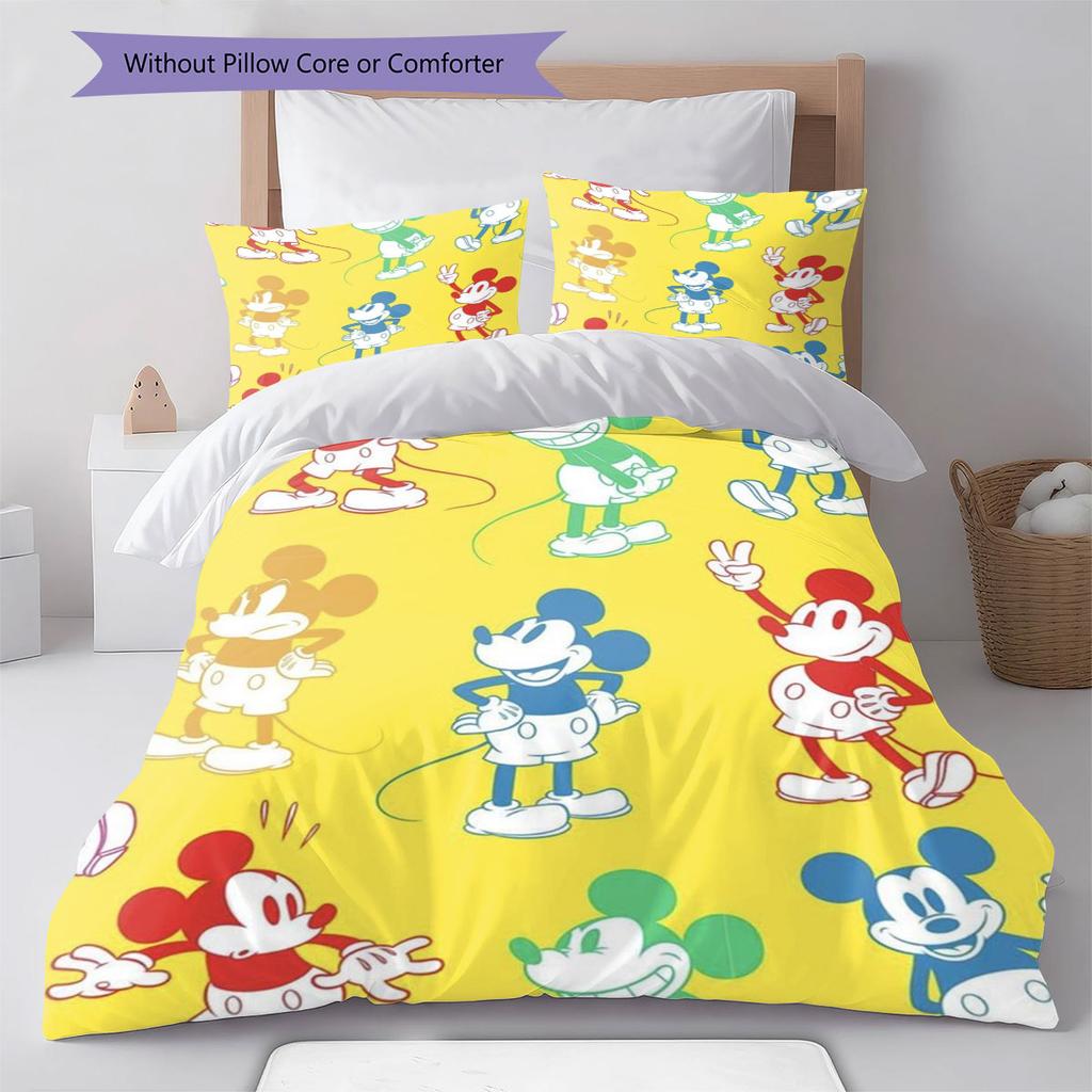 Bright Yellow Mickey Mouse Print Bedding Set, Comfortable and Warm, The Perfect Choice for Decorating A Child's Bedroom.