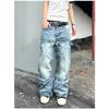 1111 American High Street Breasted Tooling Jeans Men's Retro Washed Old Loose Wide-leg Men's Jeans