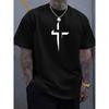 Men's Summer Casual Loose Fit Plus Size Cross Creative Print Sporty Comfortable Crew Neck Short Sleeve T-Shirt
