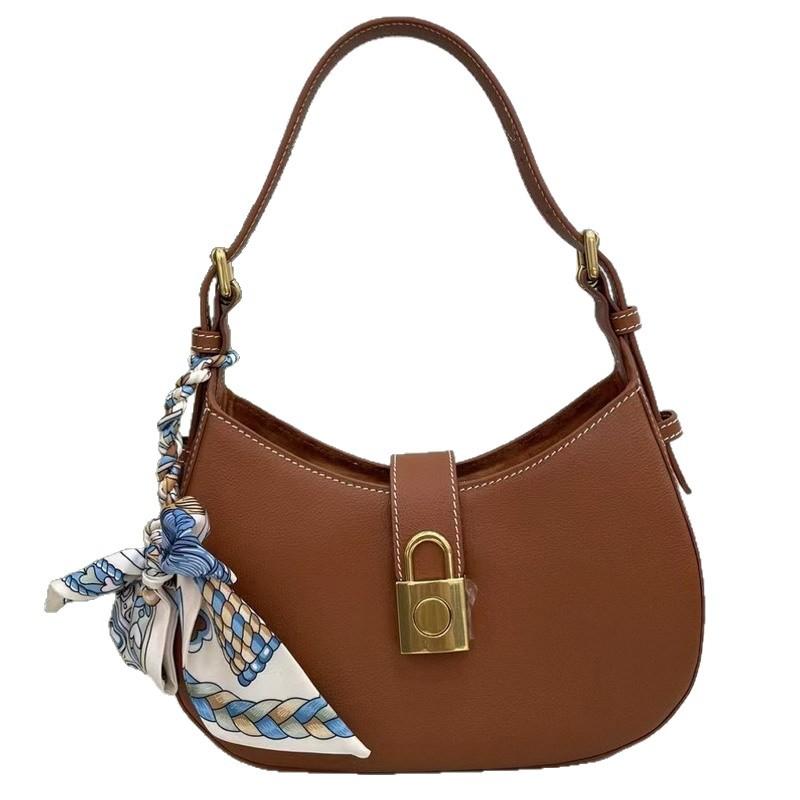 New High-end Light Luxury Cowhide Leather Lock Armpit Dumpling Bag Handbag Shoulder Bag Women's Bag