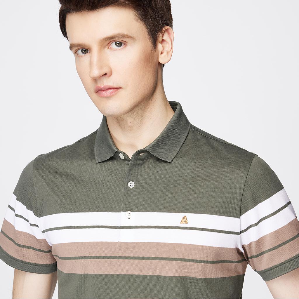 Men's Summer Skin-Friendly Wrinkle-Resistant Contrasting Striped Short-Sleeved Polo Shirt