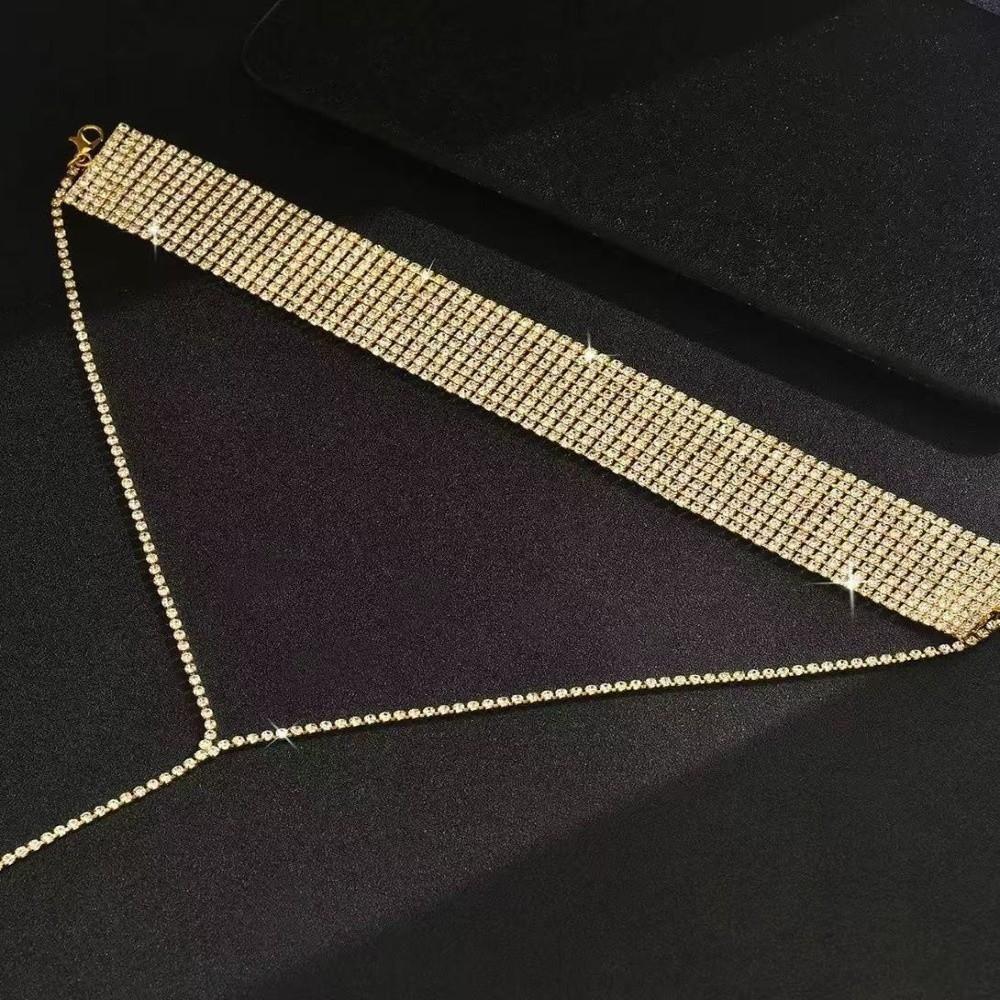 Y-förmige Strasskette Gold Lange Choker Elegante Mehrlagige Halskette Hochzeit