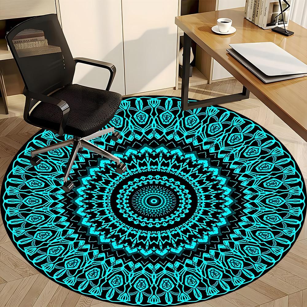 1pc Mandala Pattern Chair Carpet for Office Non-Slip,  Machine Washable Rug for Office, Room - Polyester, Machine Made yy251029205