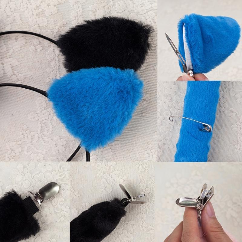 Kids Cats Costumes Set Cats Ears Headbands Tail Bowtie Tutu Skirt Animal Cosplay Costumes for Halloween Christmas Party
