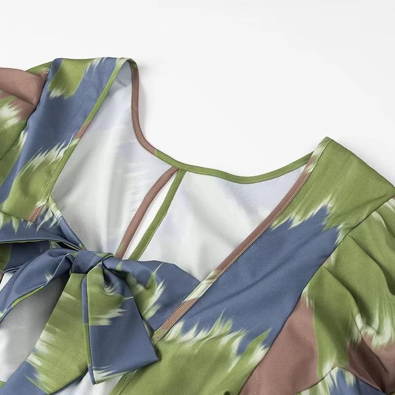 2024 Sommer Europäisches & Amerikanisches Damen Rundhals Bedrucktes Schnürkleid