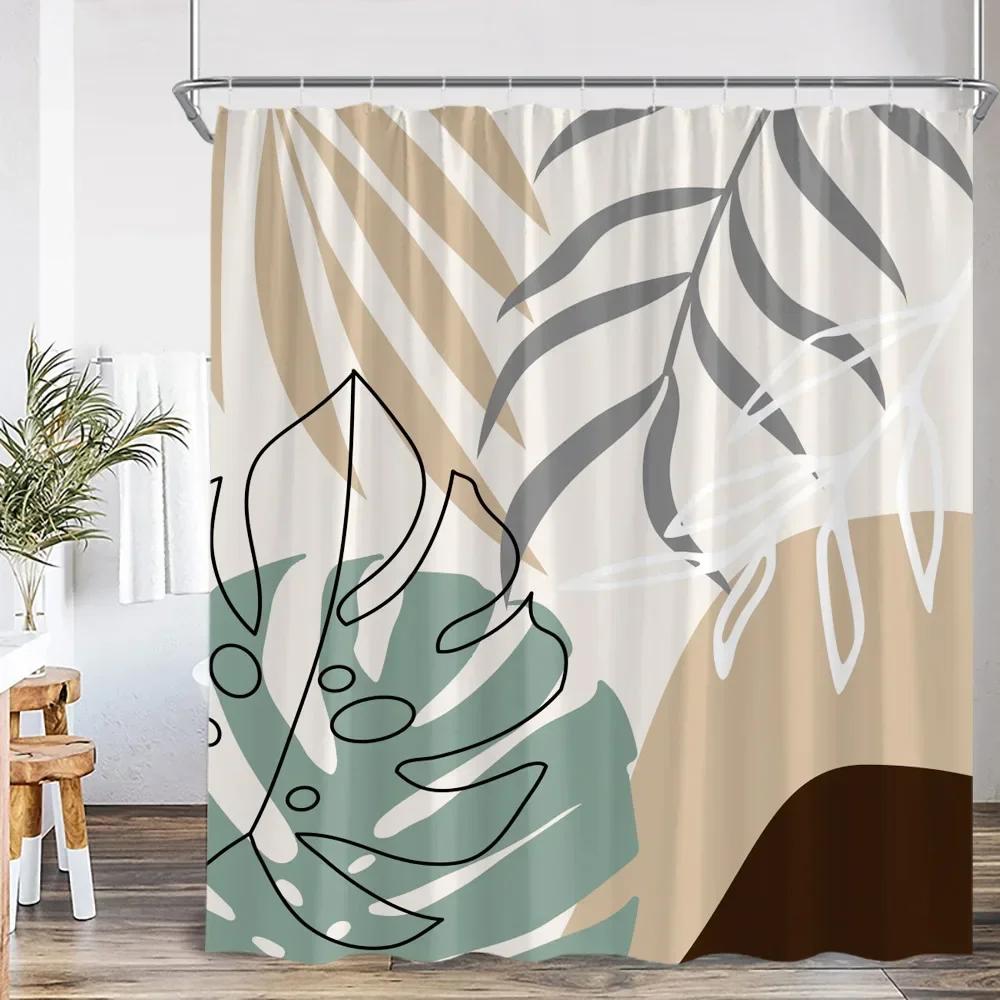 Modern Abstract Shower Curtain Medieval Tropical Leaves Greening Plants Bathroom Decoration Polyester Fabric Bathtub Curtain