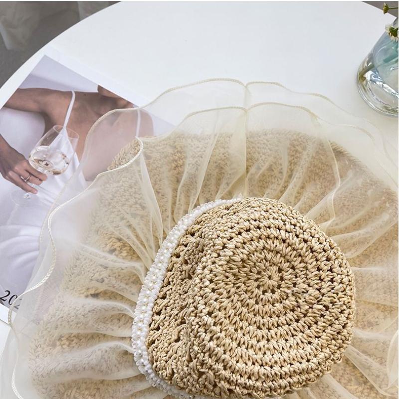 Temperament Lace, Large Brim, Showcasing Face, Small Straw Hat, Female Summer Vacation Beach Sun Protection Hat