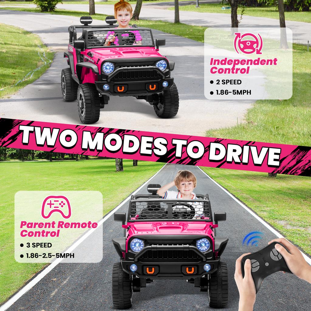 24V Ride On Car Truck with Remote Control & 2 Seater, 4WD/2WD Switchable 400W Powered Ride On Toys with Shovel Spring Suspension