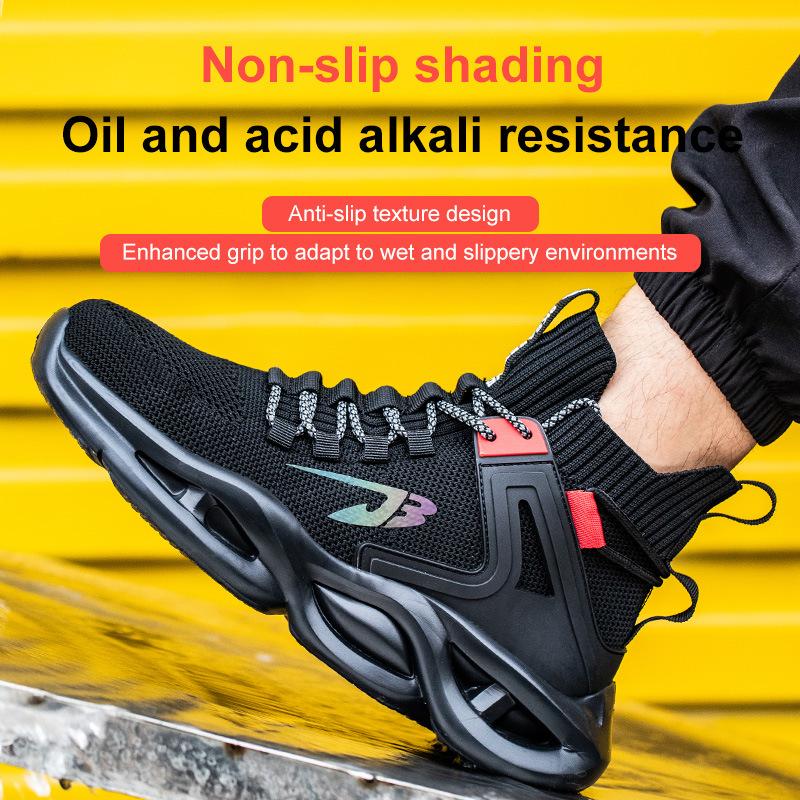 Black Work Shoes with Steel Toe Sneakers Men Anti Puncture Work Protection Boots Anti-slip Safety Shoes Security Shoes for Men