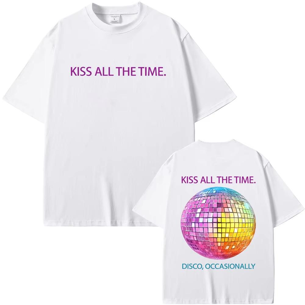 Kiss All The Time Disco Occasionally Graphic Print Tshirt Men Women Fashion casual Short Sleeve T Shirts Unisex Streetwear