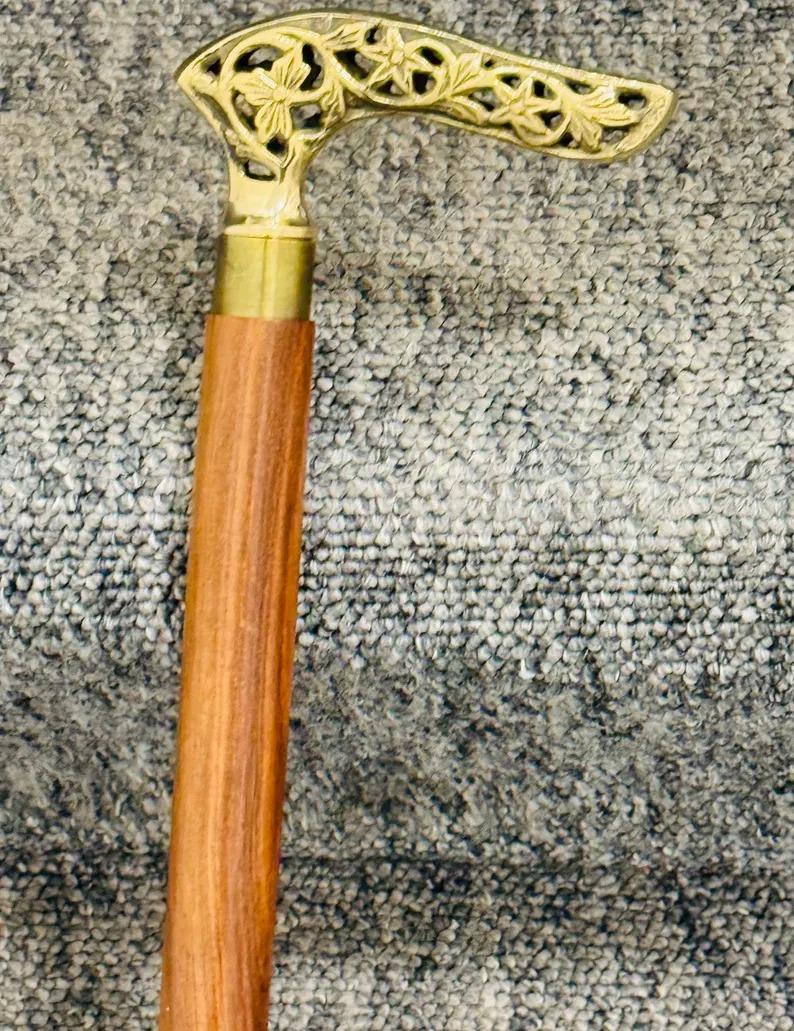 

Vintage Royal Art Golden Finish Derby Style Head Handle Wooden Walking Stick. 37 inch коричневый/золотой