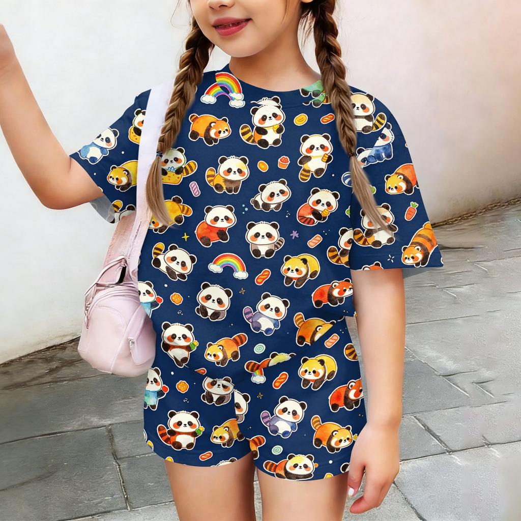 Kids Casual Short Sleeve Top and Shorts Set Animal Print Lightweight Comfortable Summer Outfit for Boys and Girls